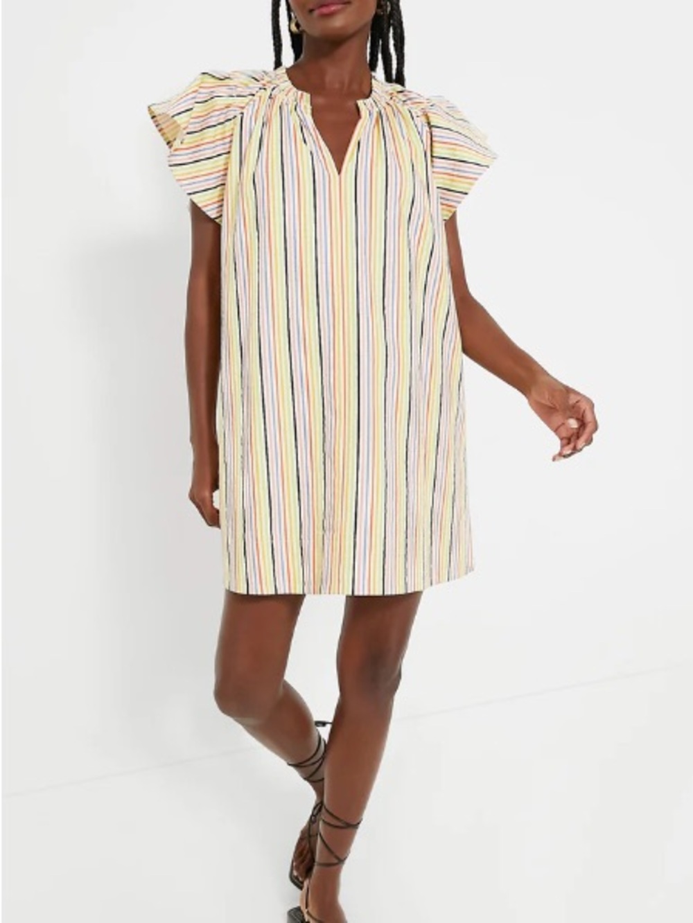 Pomander Place Rainbow Stripe Ruffle Sleeve Mini Shift Dress Medium